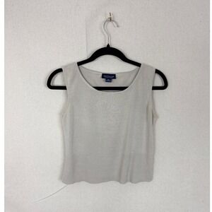 Vintage Ann Taylor Factory Silk Cotton Knit Top Beige MP Petite Sleeveless Shell